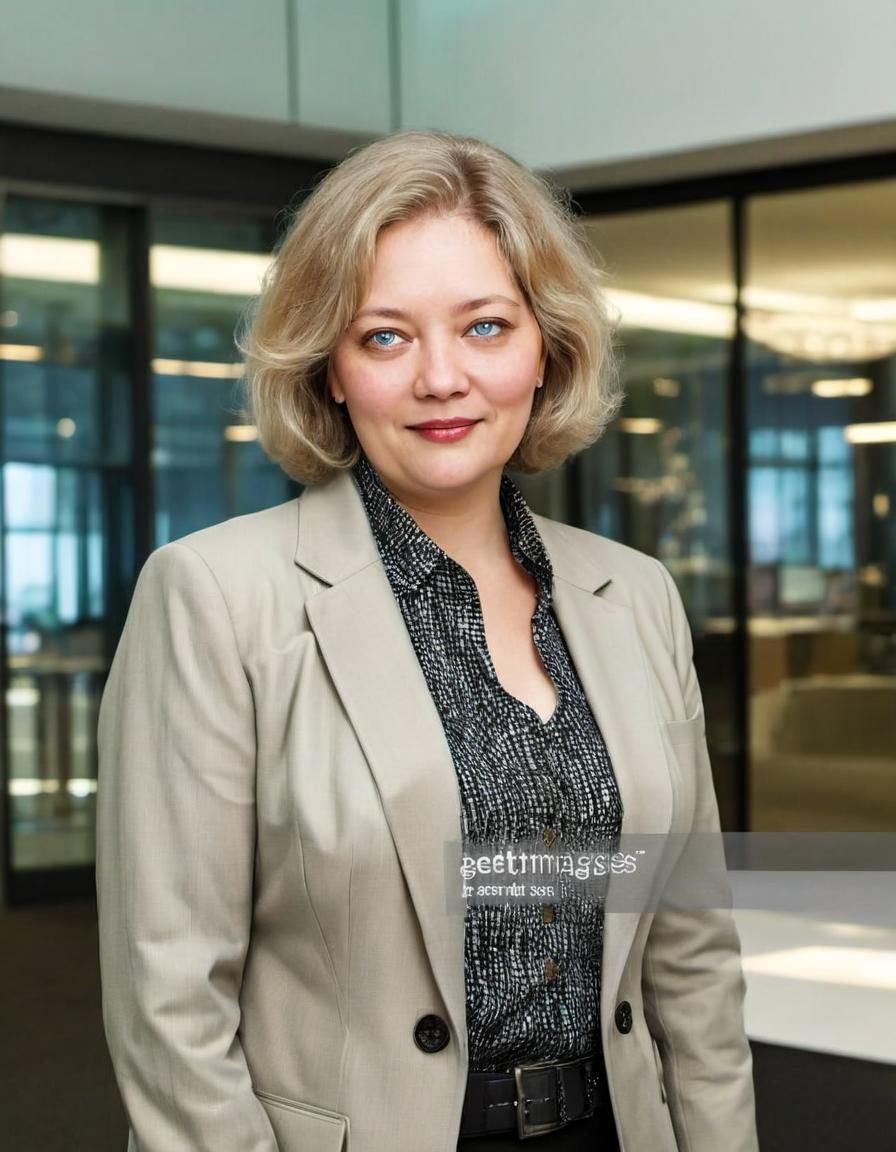 Corporate Chic: Woman in Tailored Suit, Modern Office