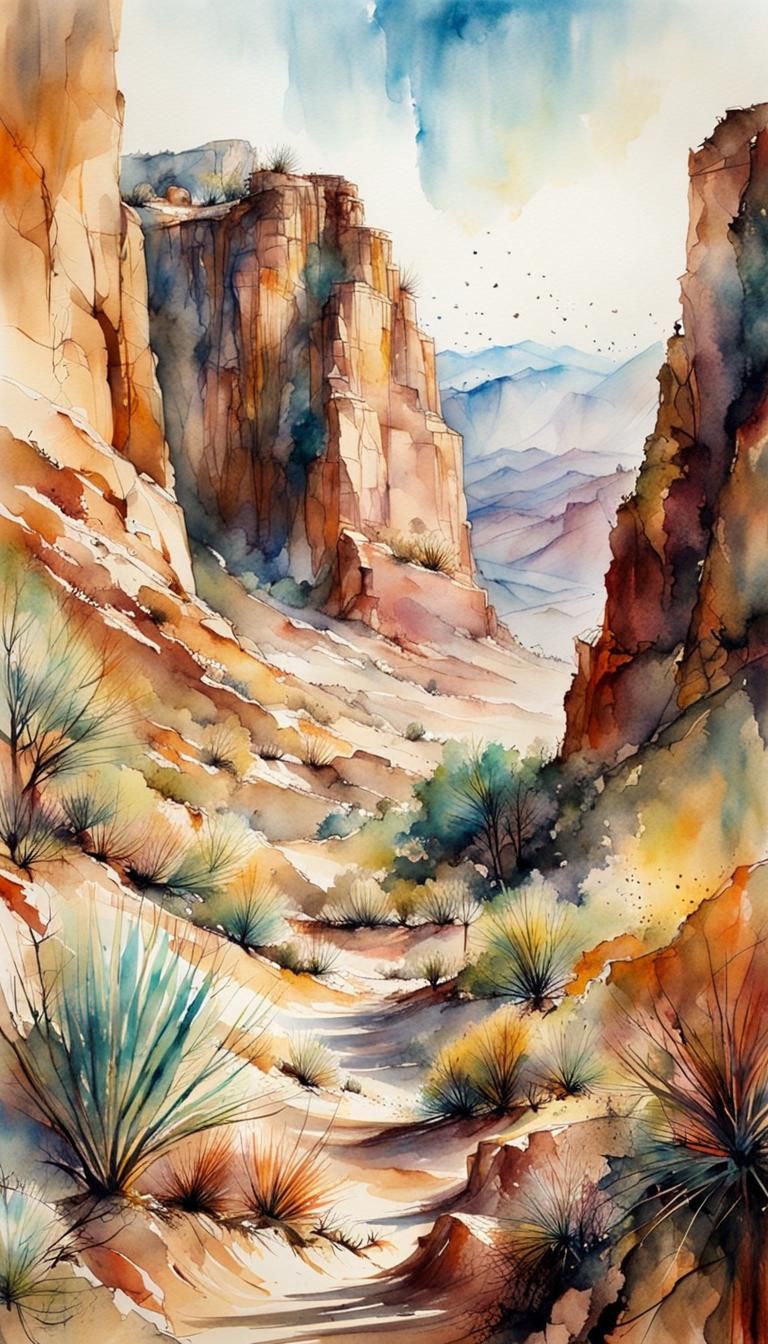 Watercolor Desert Canyon Masterpiece