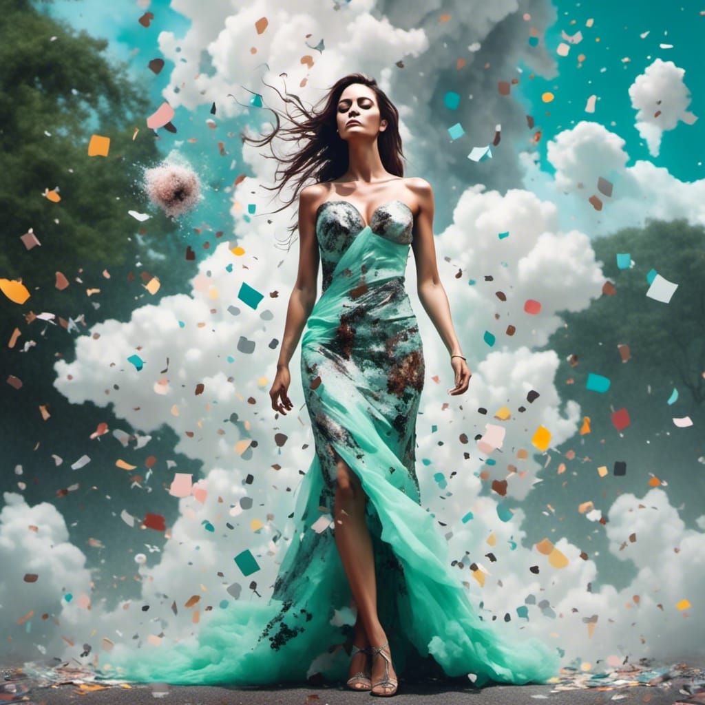 Arrogant Woman in Confetti Rain with Painterly Touch