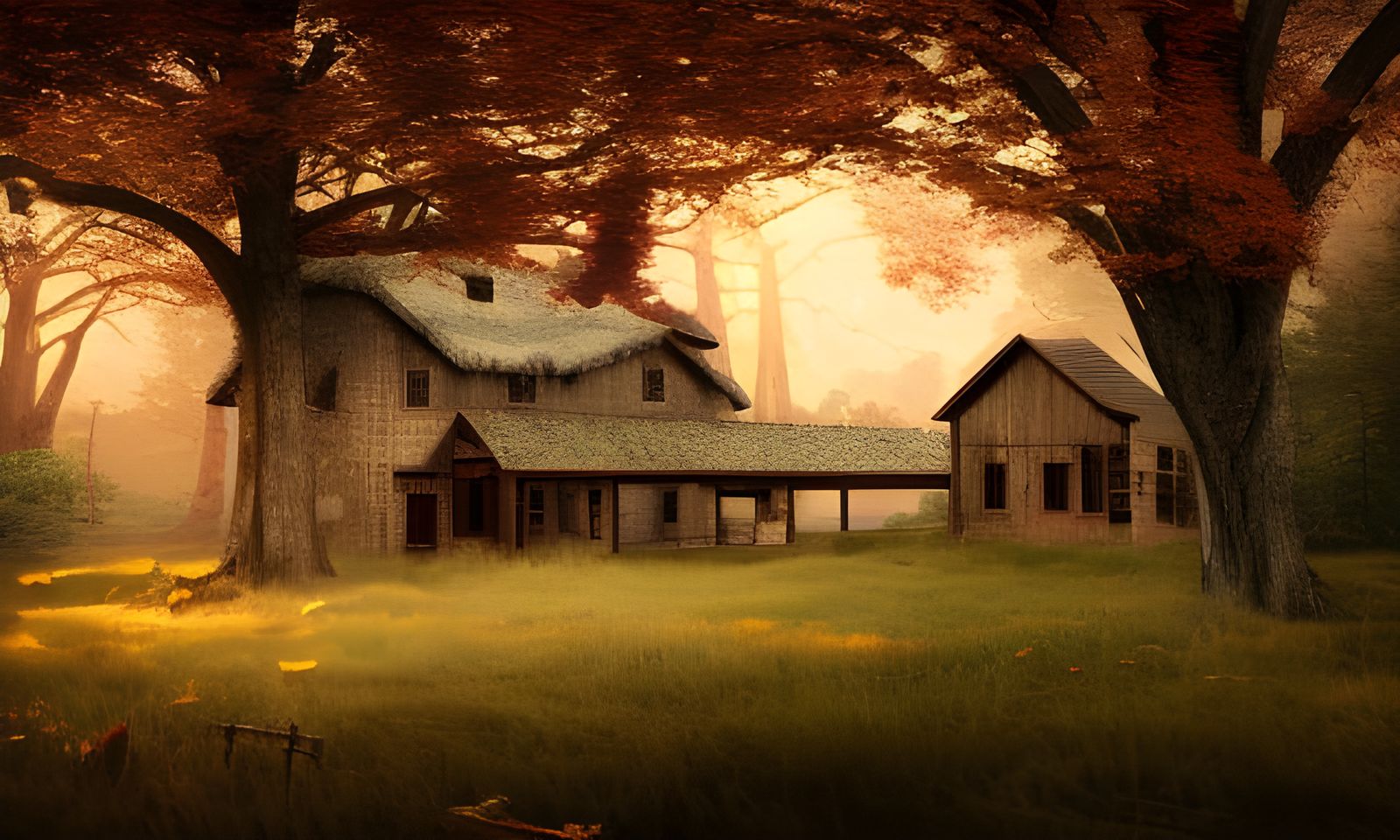 Rustic Farmhouse Mansion in Autumn Landscape