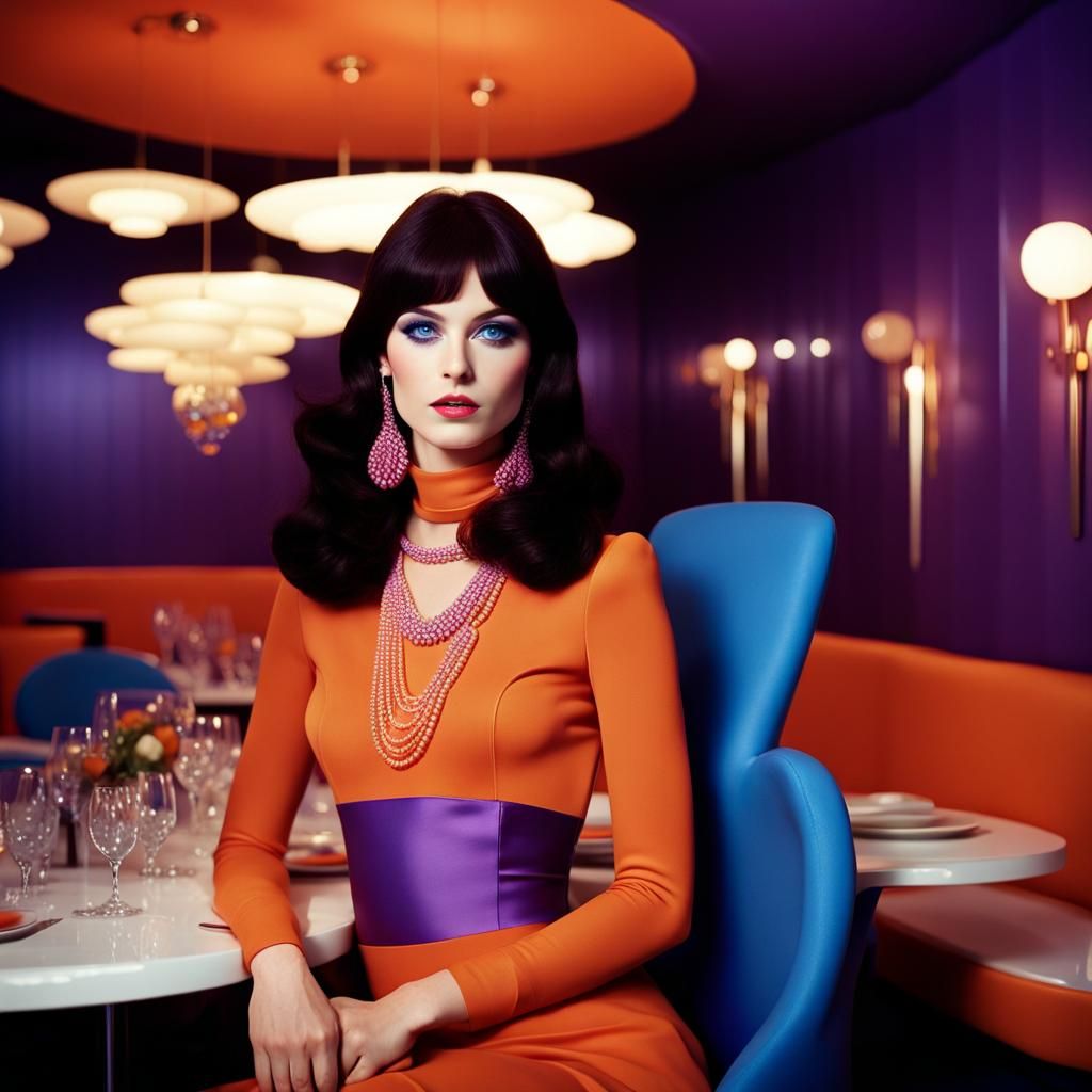 1970s Fashion Photo in Retro Restaurant