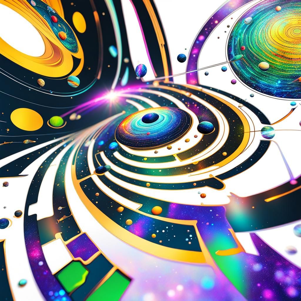 Cosmic Solar System Illustration in Astral Hologram Style