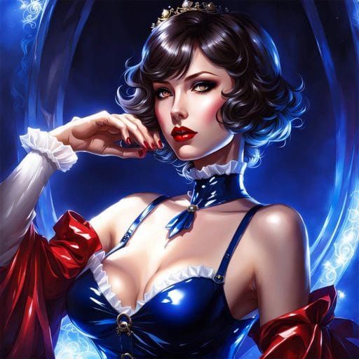 Beautiful Mistress in Dark Blue Latex Costume