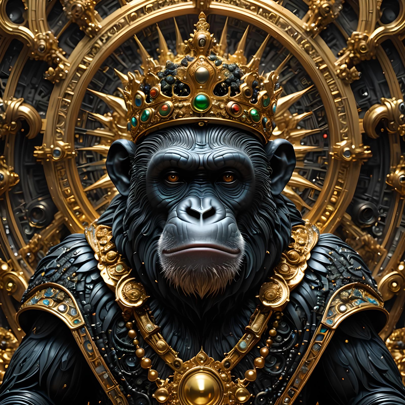 Chimpanzee King Statue with Golden Crown
