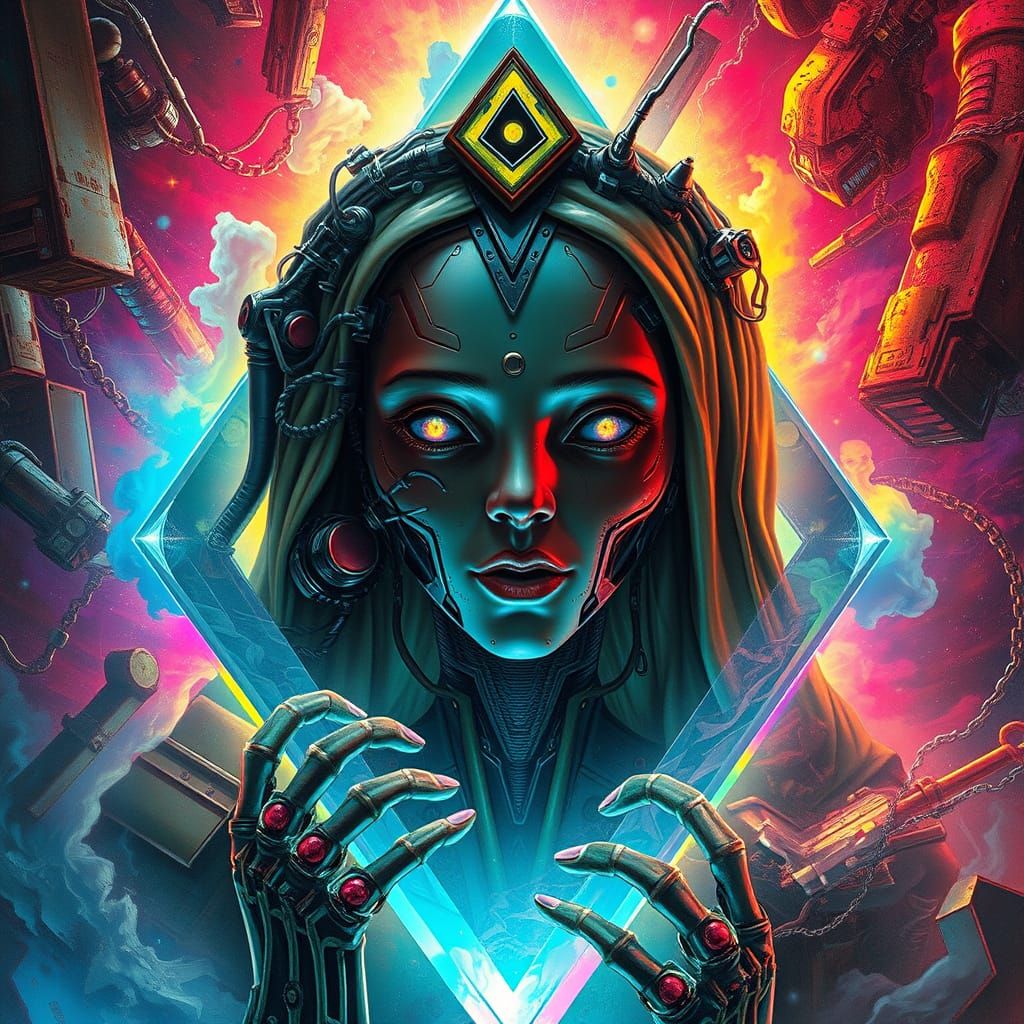 Cybernetic Madonna in Kaleidoscopic Crystal Triangle