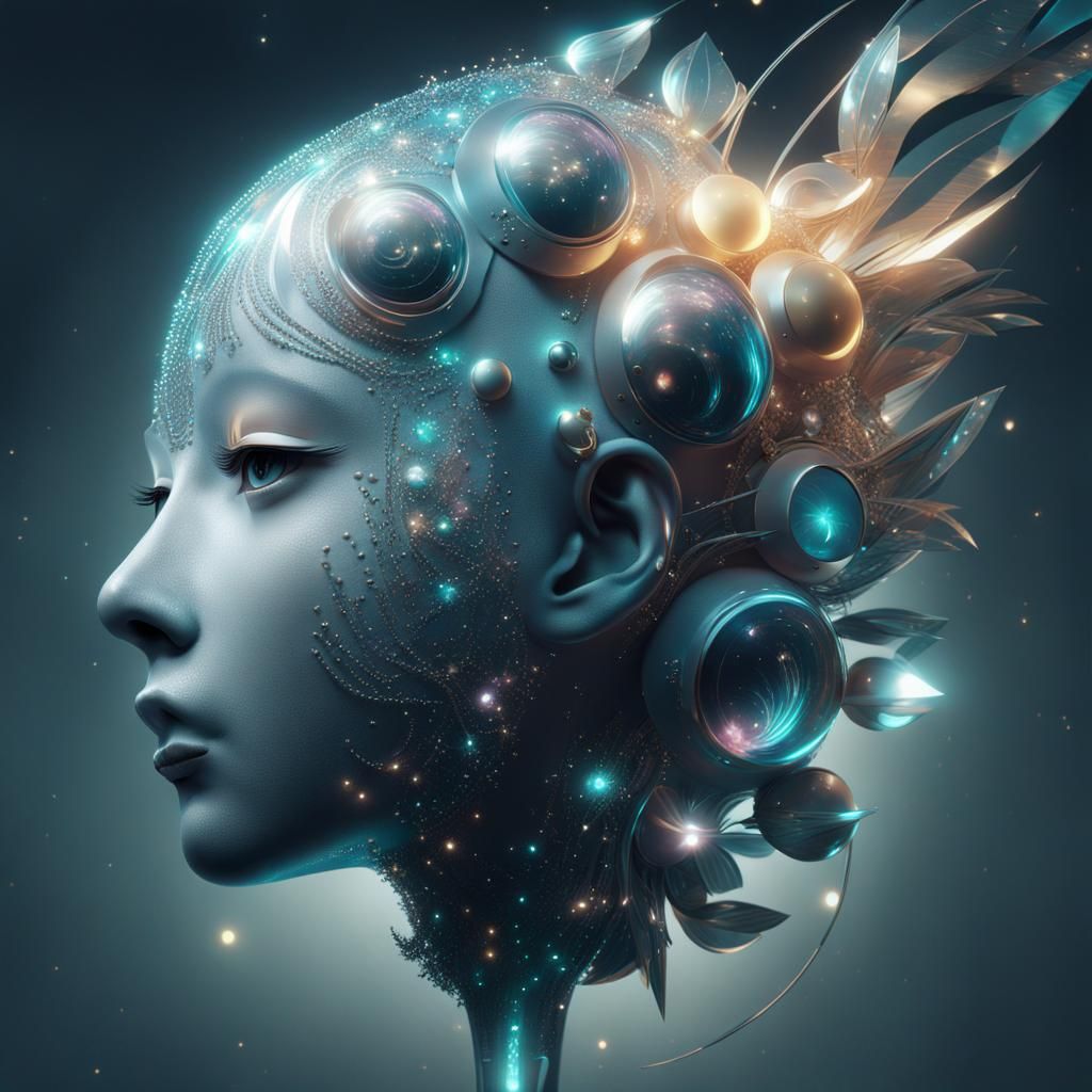 Ethereal Sculpture with White Eyes in Aurorapunk Style