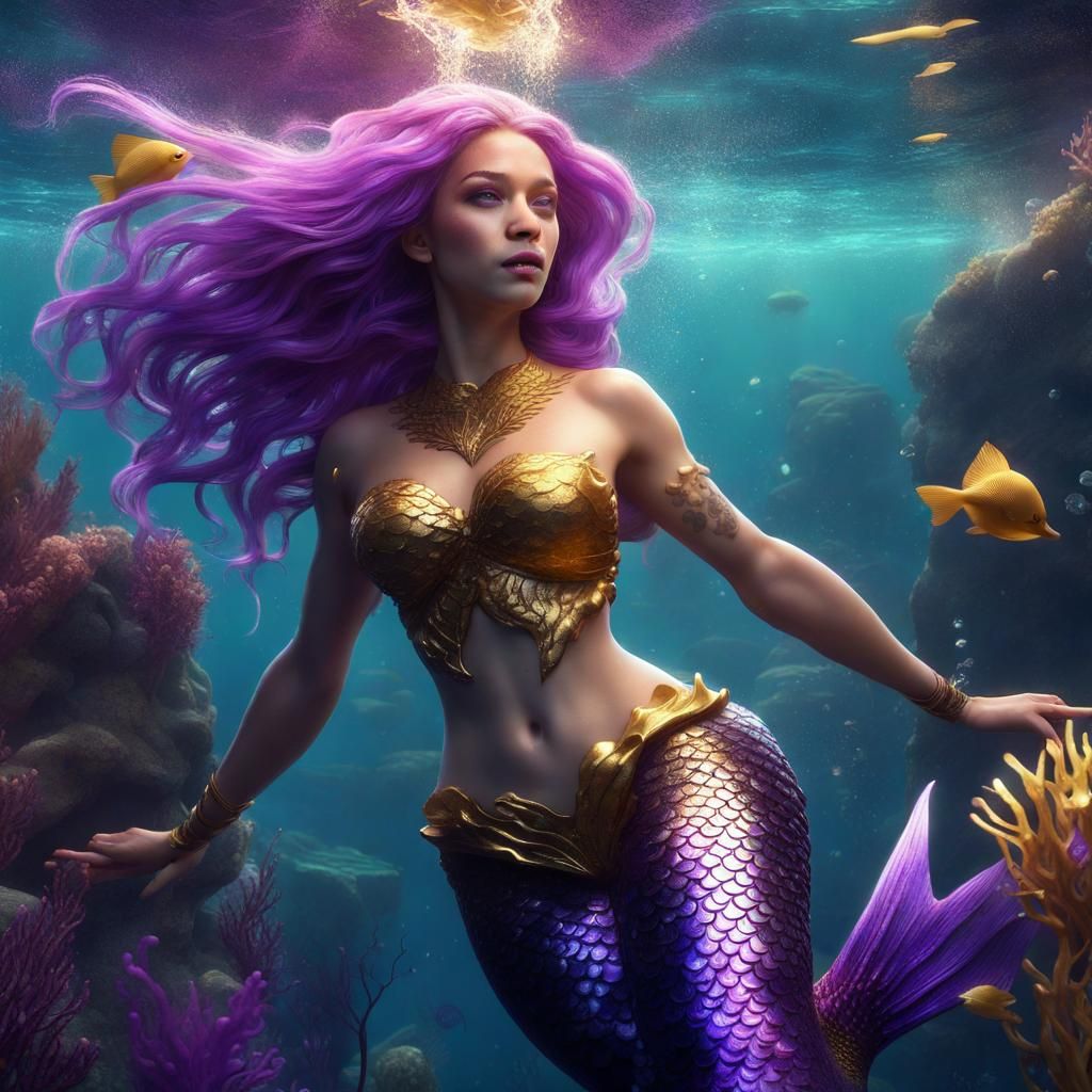Mermaid with Purple Hair, Fantasy Concept Art