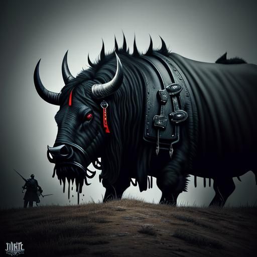 Death Metal Bulls on Parade in Surrealist Style