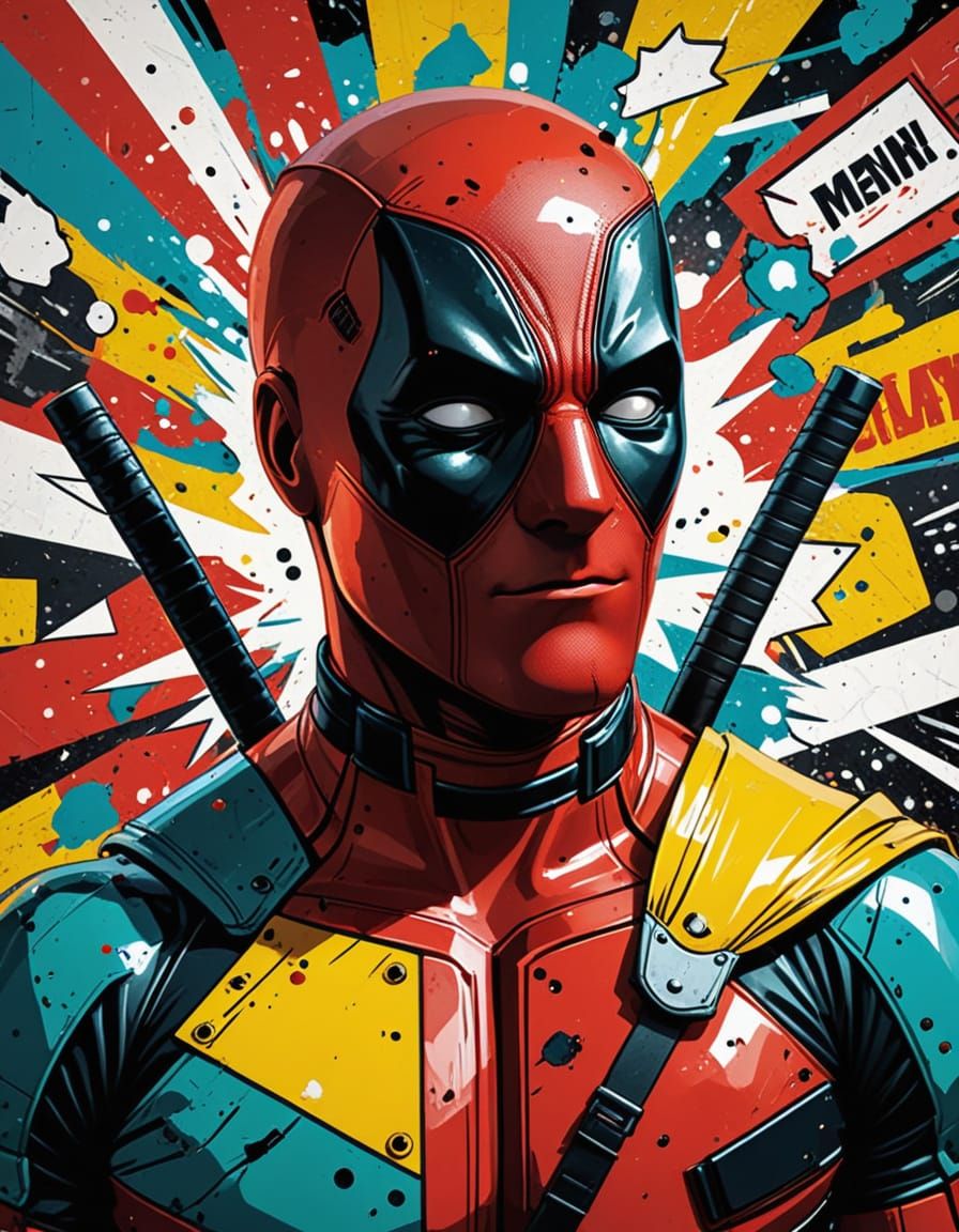 Surreal Pop Art Portrait of Deadpool Breaking the Fourth Wal...