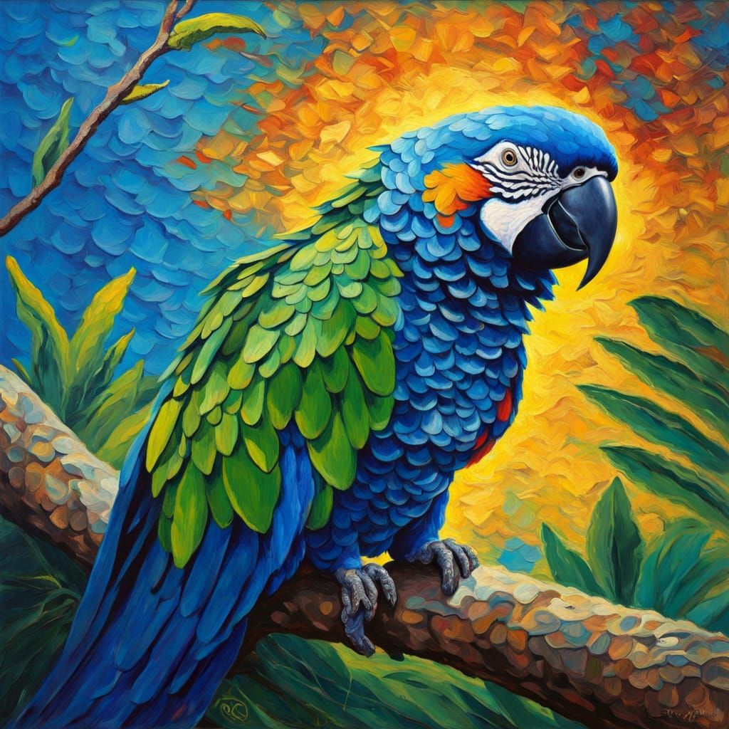 Majestic Parrot in Hyperrealistic Impasto Oil Painting