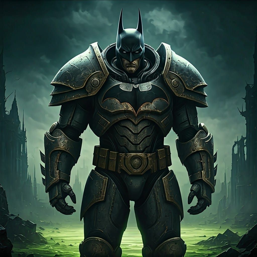 Batman as Warhammer 40K Space Marine in Grimdark City