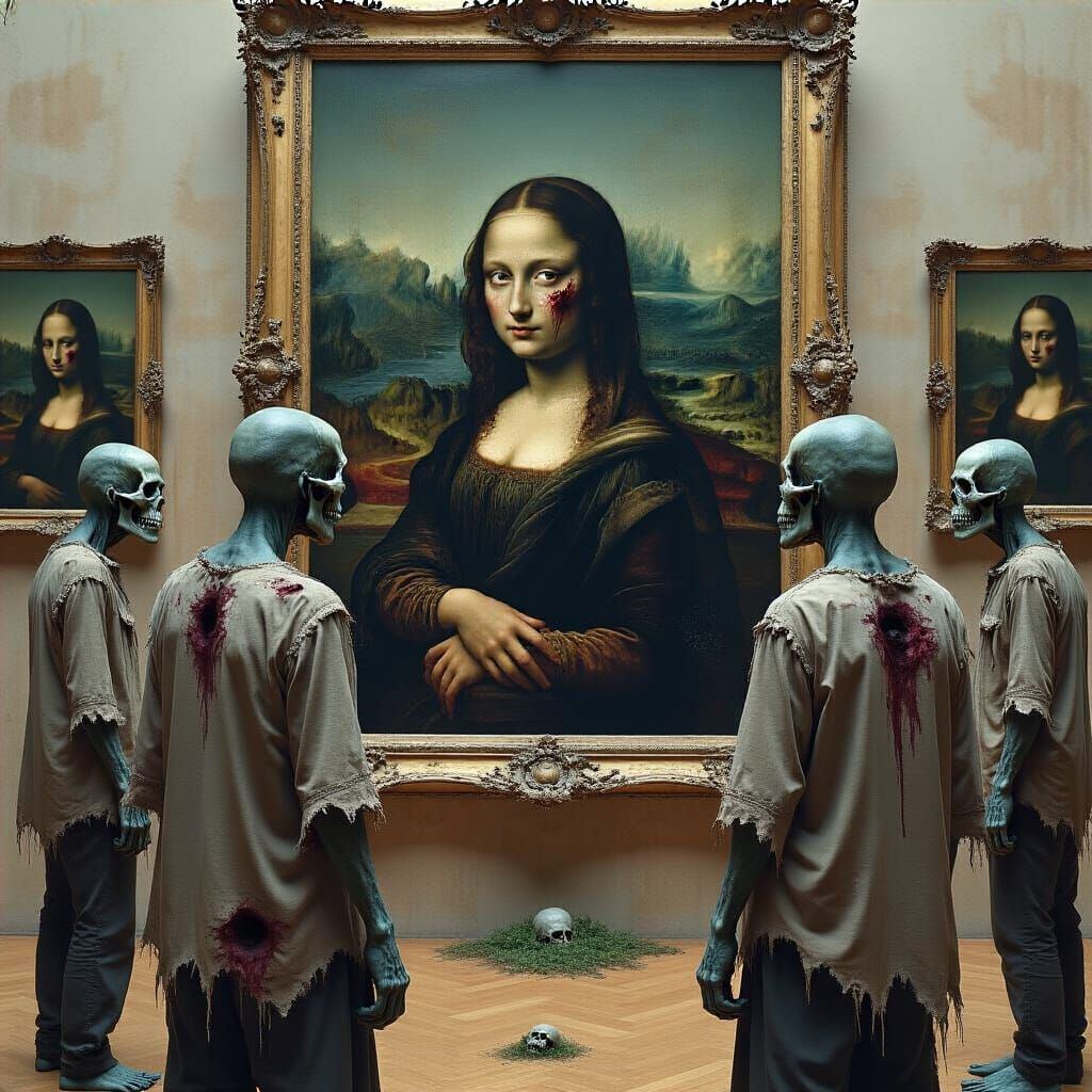 Zombies Admiring Zombie Mona Lisa in Louvre