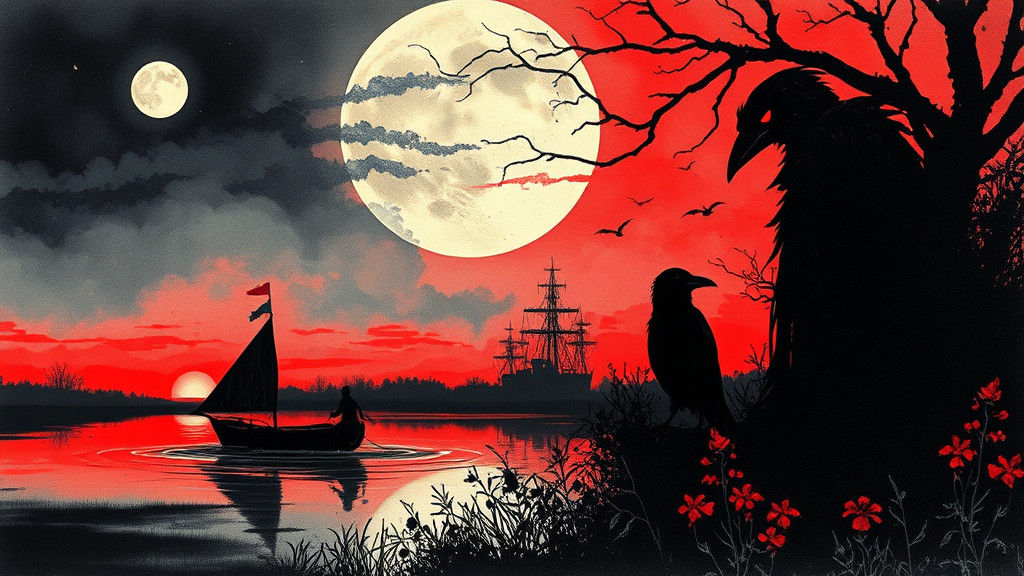 Vampire Silhouette in Steampunk Ink Painting