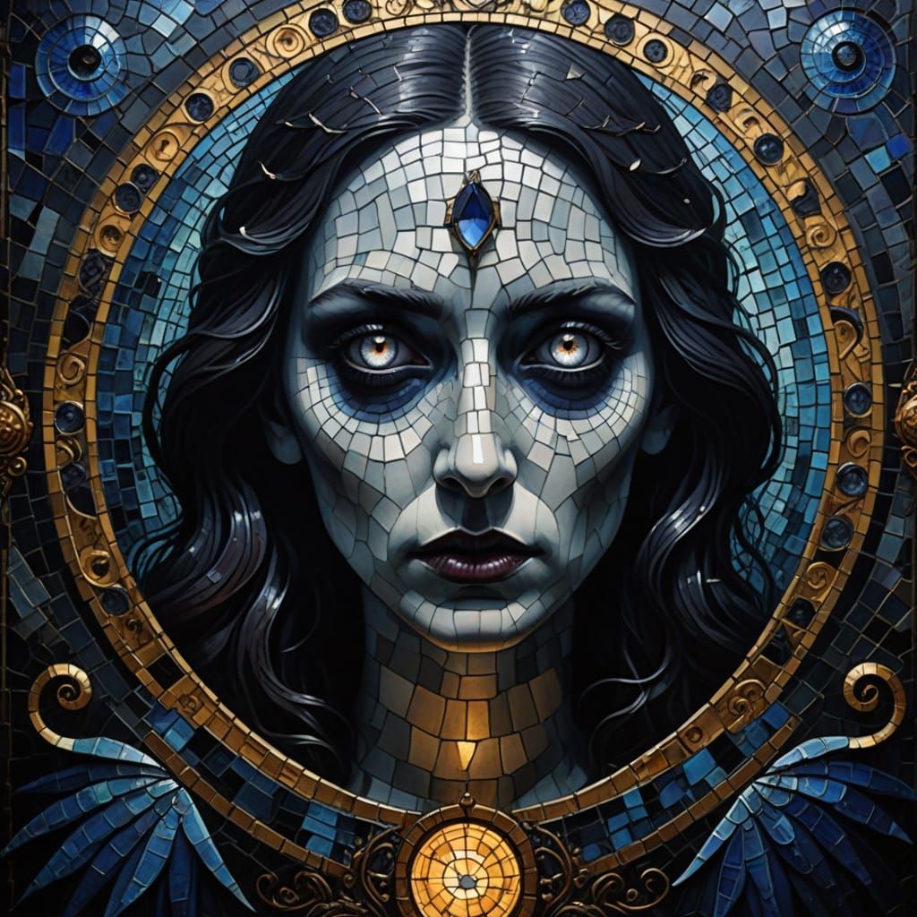 Surreal Mosaic Portraits in Byzantine Style with Golden Acce...