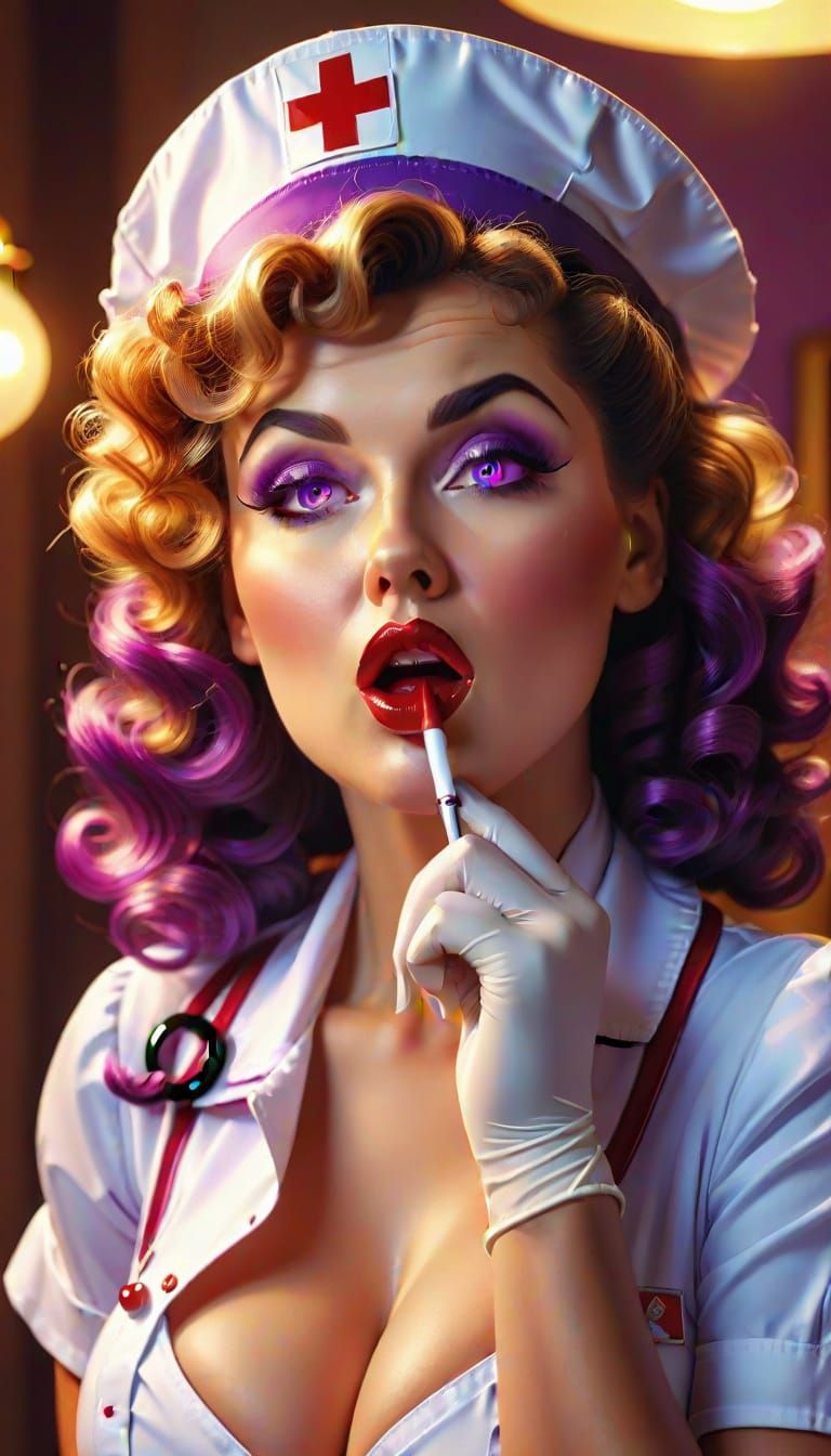 Curvy Nurse in Pin-Up Style Digital Art