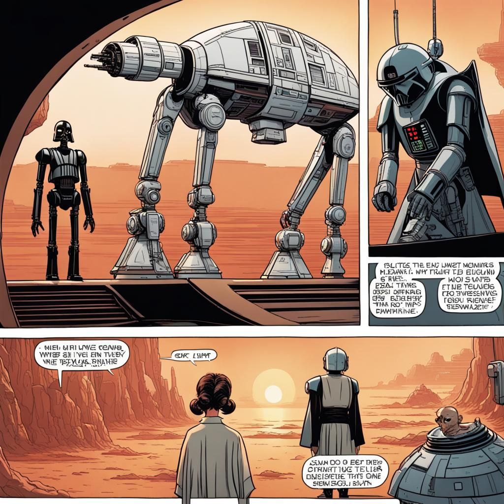 Humorous Star Wars Scene: Robot, Woman, Teenager