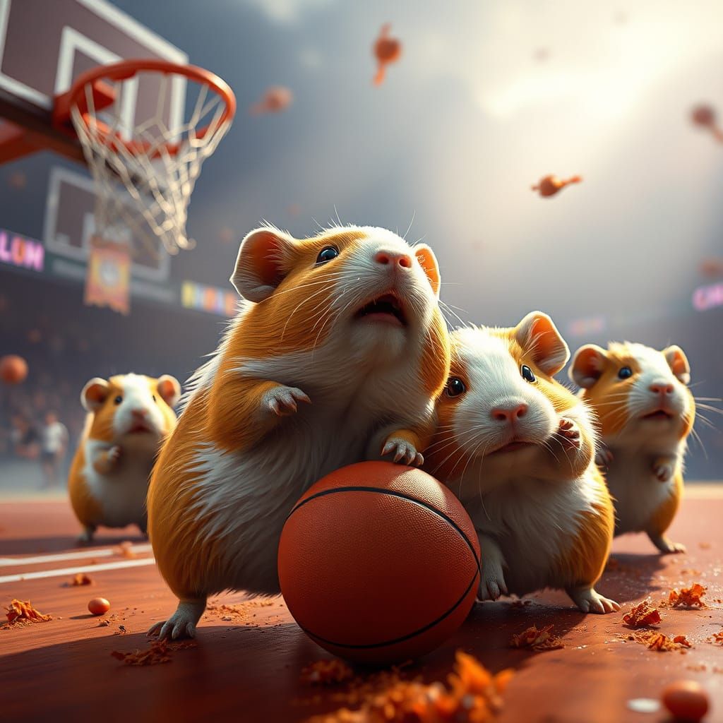 Guinea Pigs Play Basketball: Detailed Matte Painting