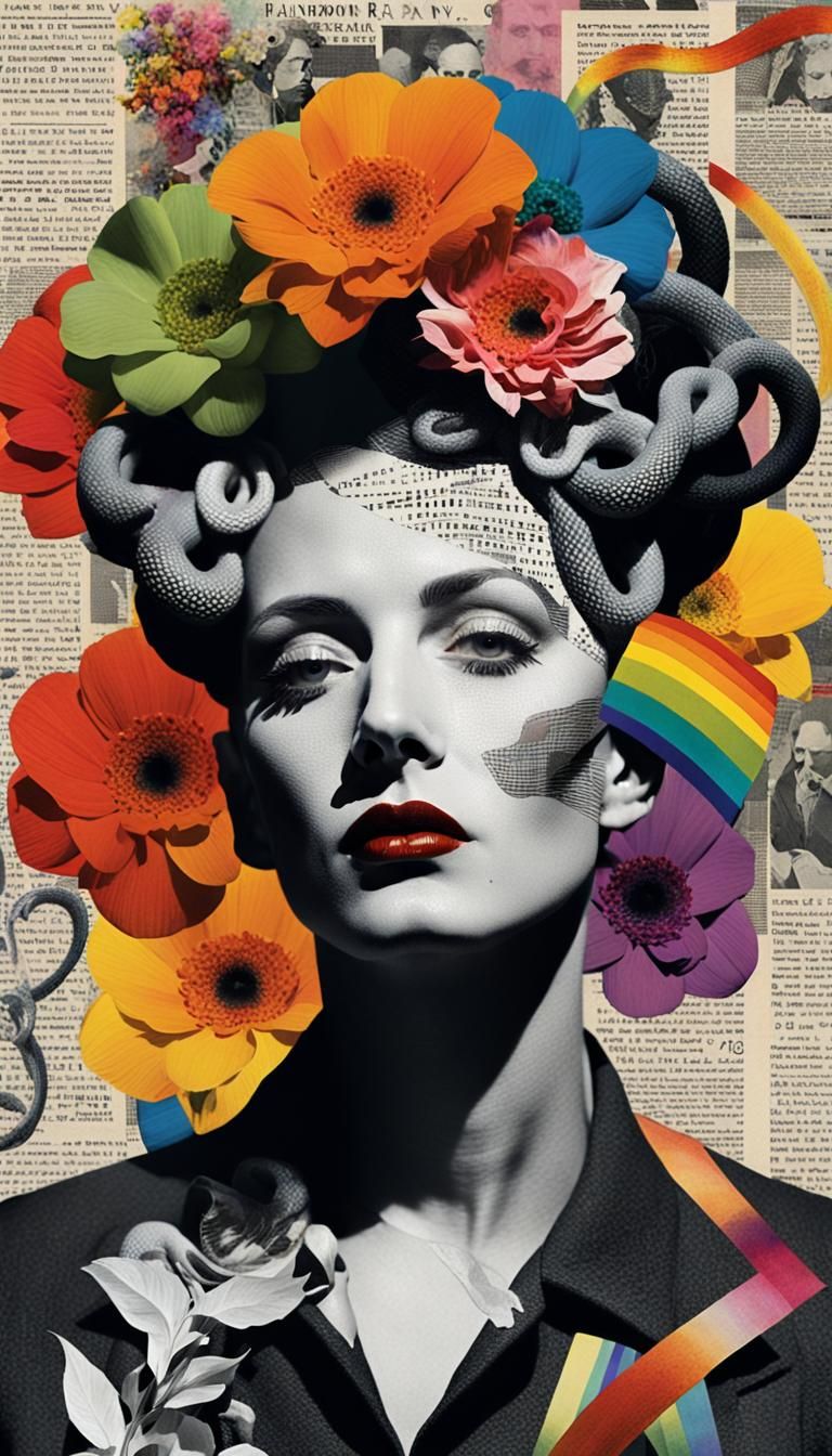 Surreal Portrait with Geometric Serpents in Dada Style