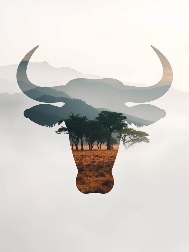 African Plains Inside a Bull Silhouette
