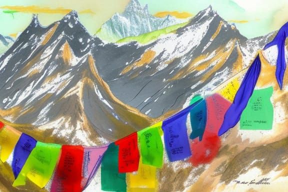 Colorful Prayer Flags on Himalayan Mountain