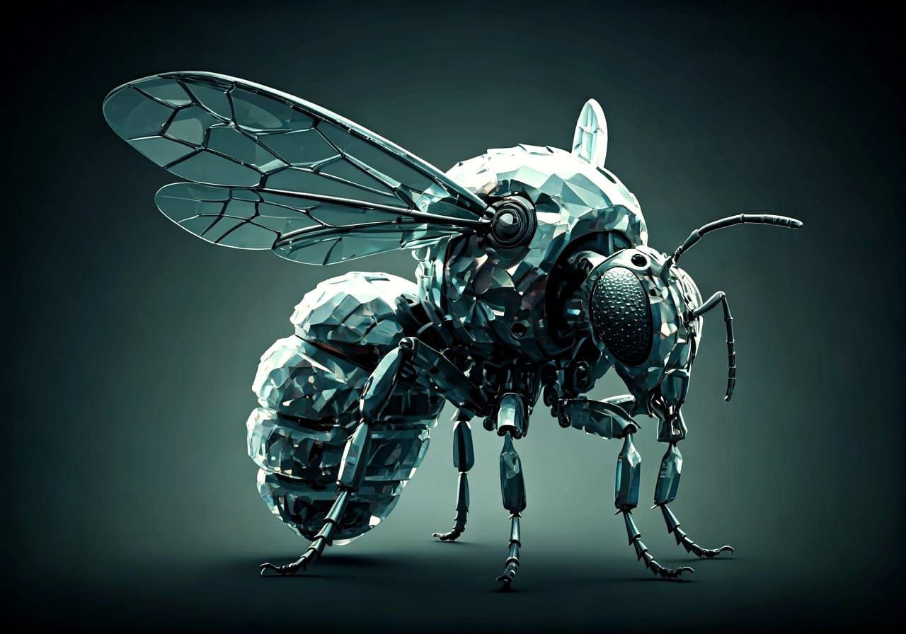 Crystalline Mechanical Bee: Detailed Digital Art