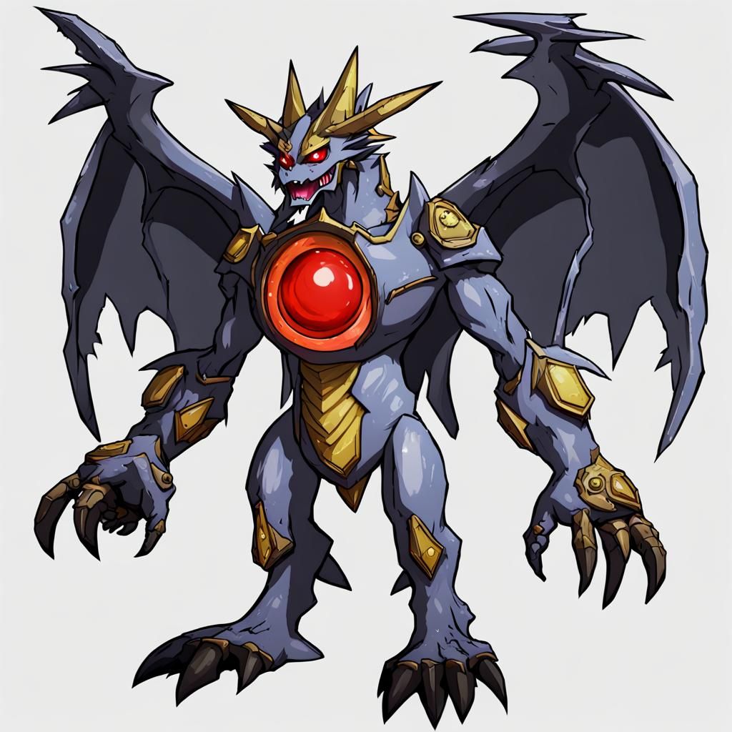 Fearsome Armorican Gargoyle Digimon in Anime Style