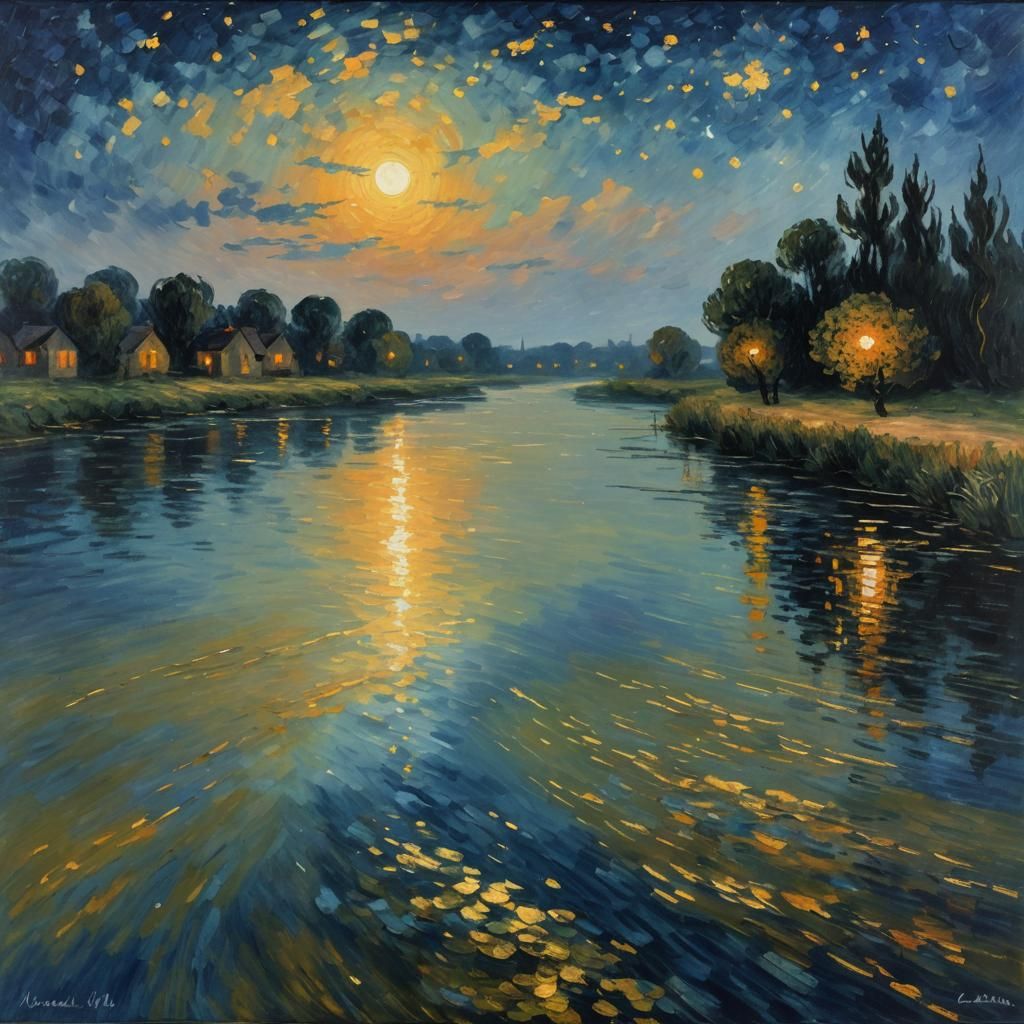 Impressionist River at Night in Zaffre Hues