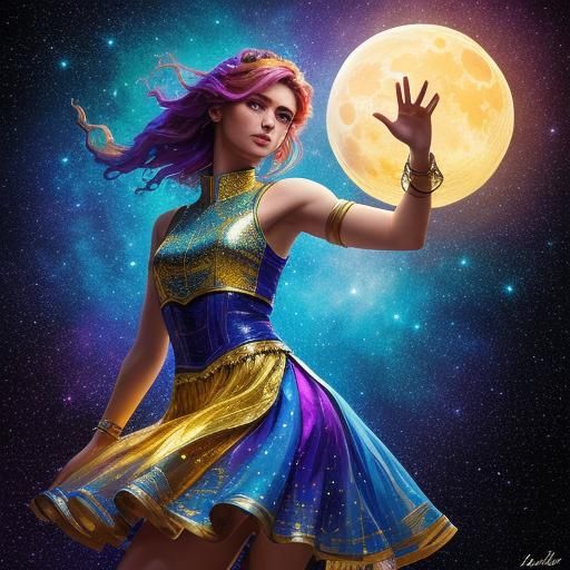 Girl Dancing on Star with Moonbeams, Splash Art
