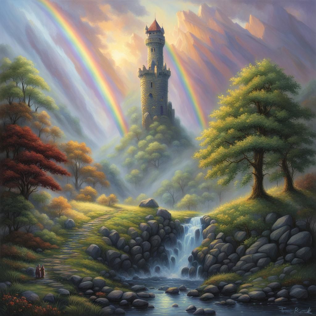 Ethereal Fantasy Landscape with Stone Tower