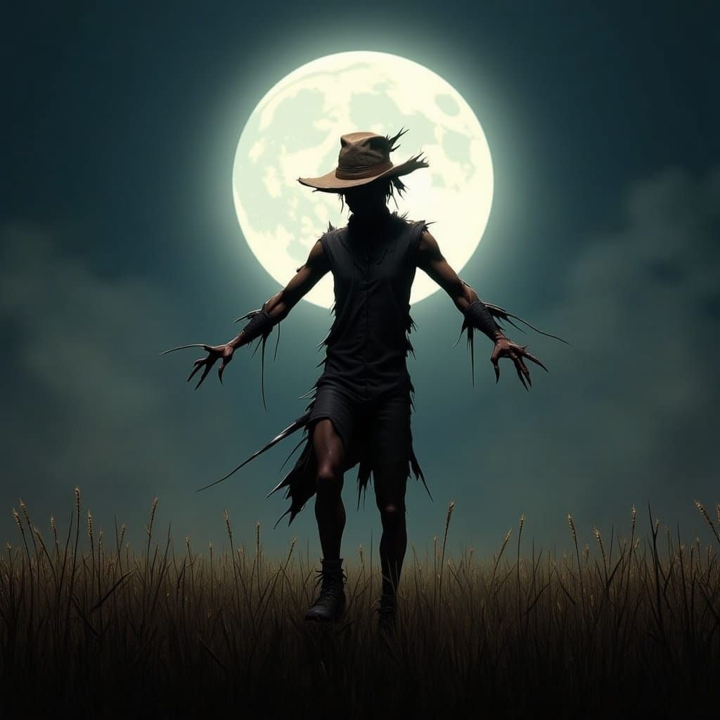 Person in Field with Moon, Digital Art Style