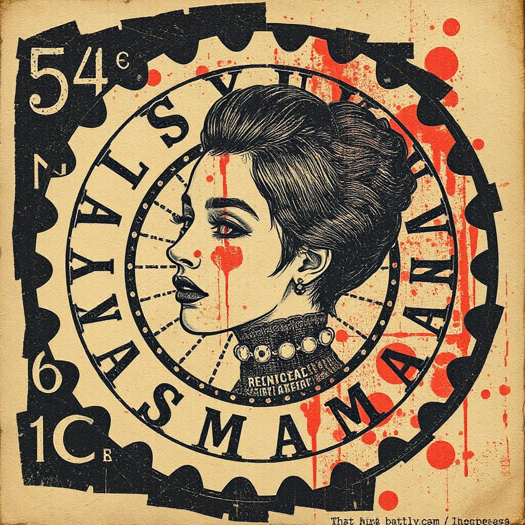 Goth Punk Postage Stamp with Morse Code Halo