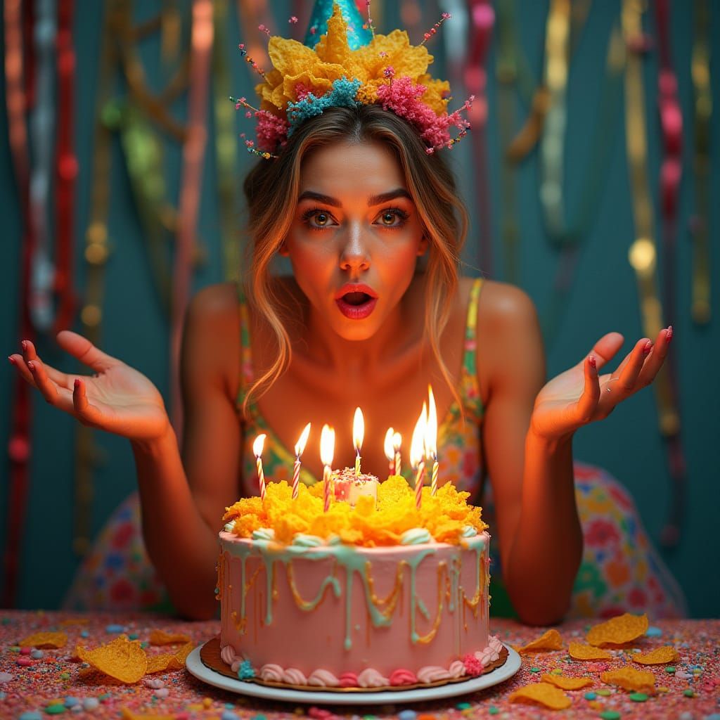 Woman Celebrates Birthday with Hot Chip Cake