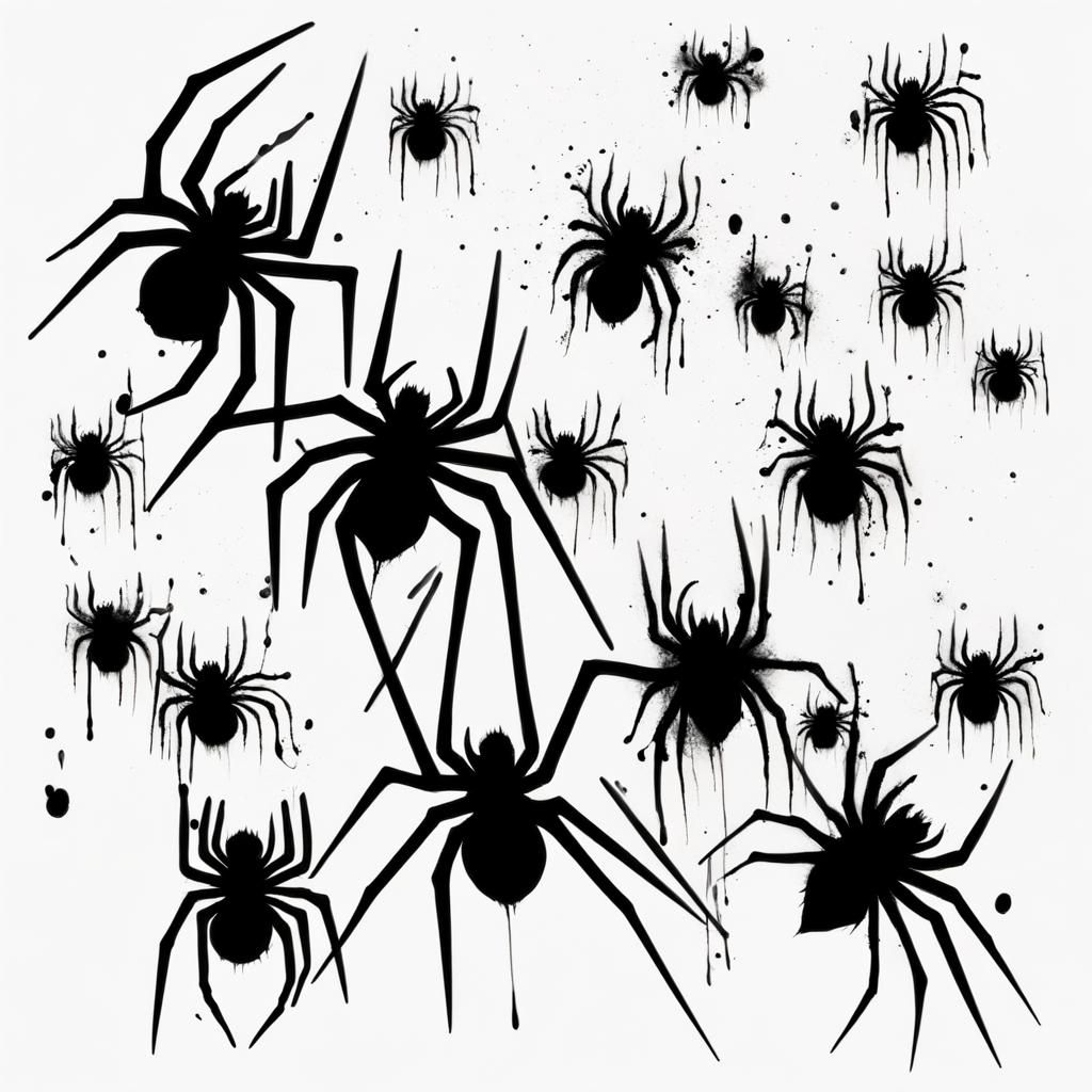 Black Liquid Spiders on White Ground