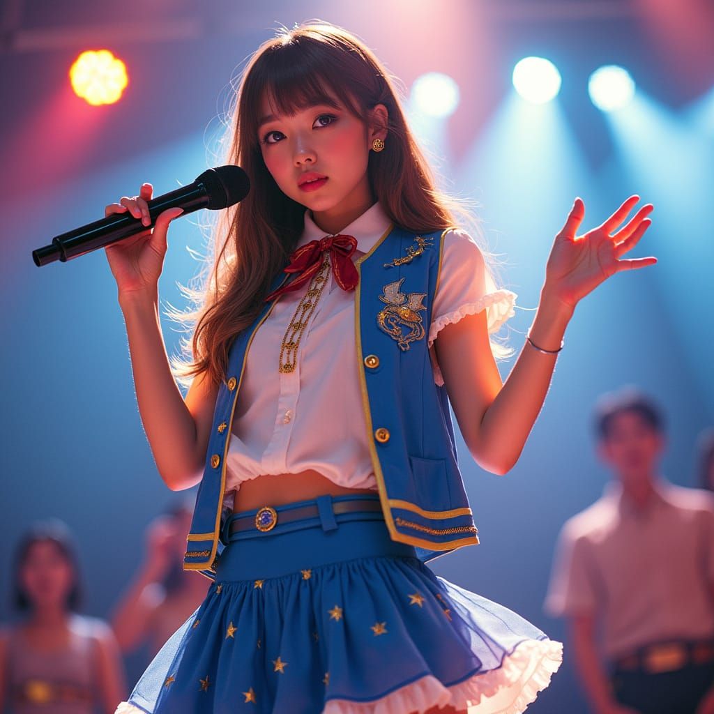 Japanese Pop Singer Tokino Sora on Stage in Vibrant Colors