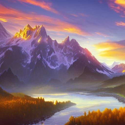Hyperrealistic Sunrise Over the Mountains