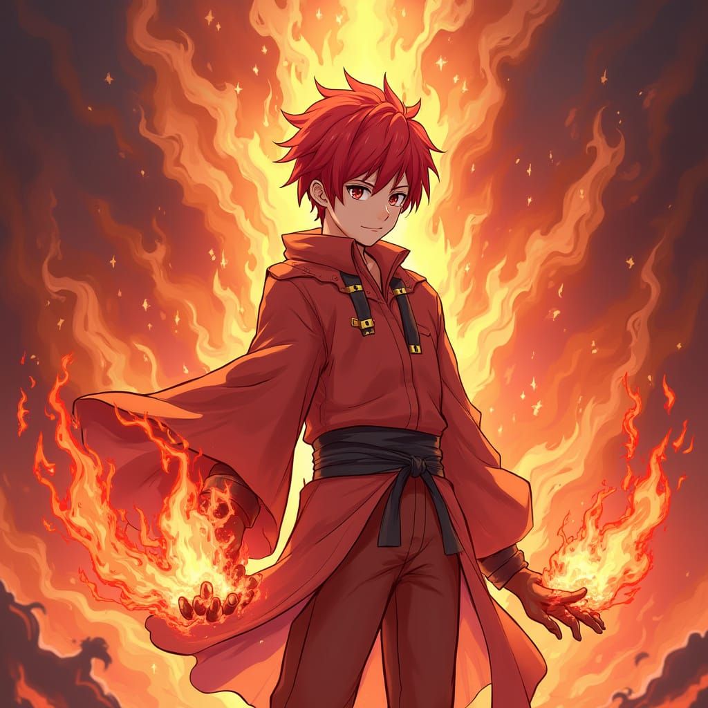 Heroic Fire Elemental in Anime-Inspired Style