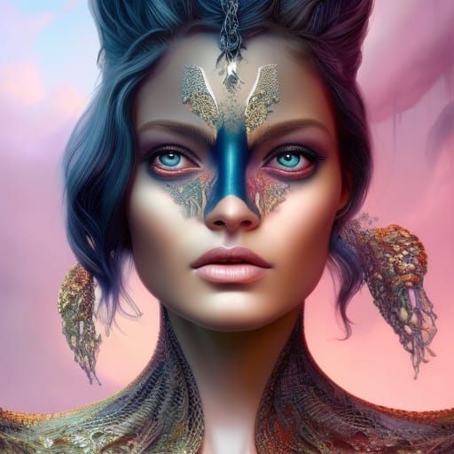 Detailed Human Face Silhouette in Ukiyo-e Style