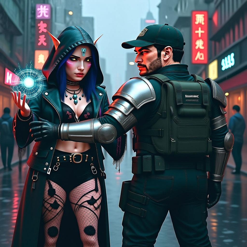 Elf Shaman's Cyberpunk Spell: Graffiti Art Style