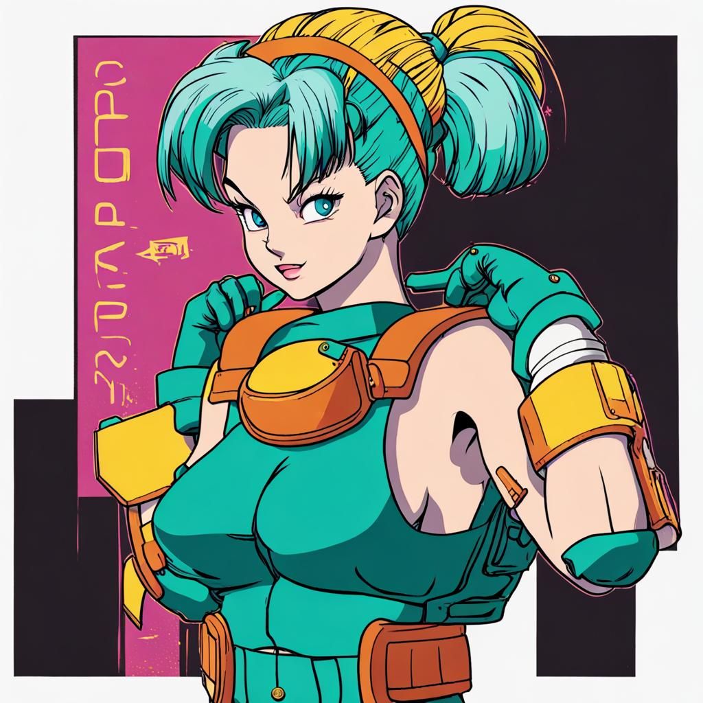 Bulma in Cyberpunk Style: Detailed Matte Painting