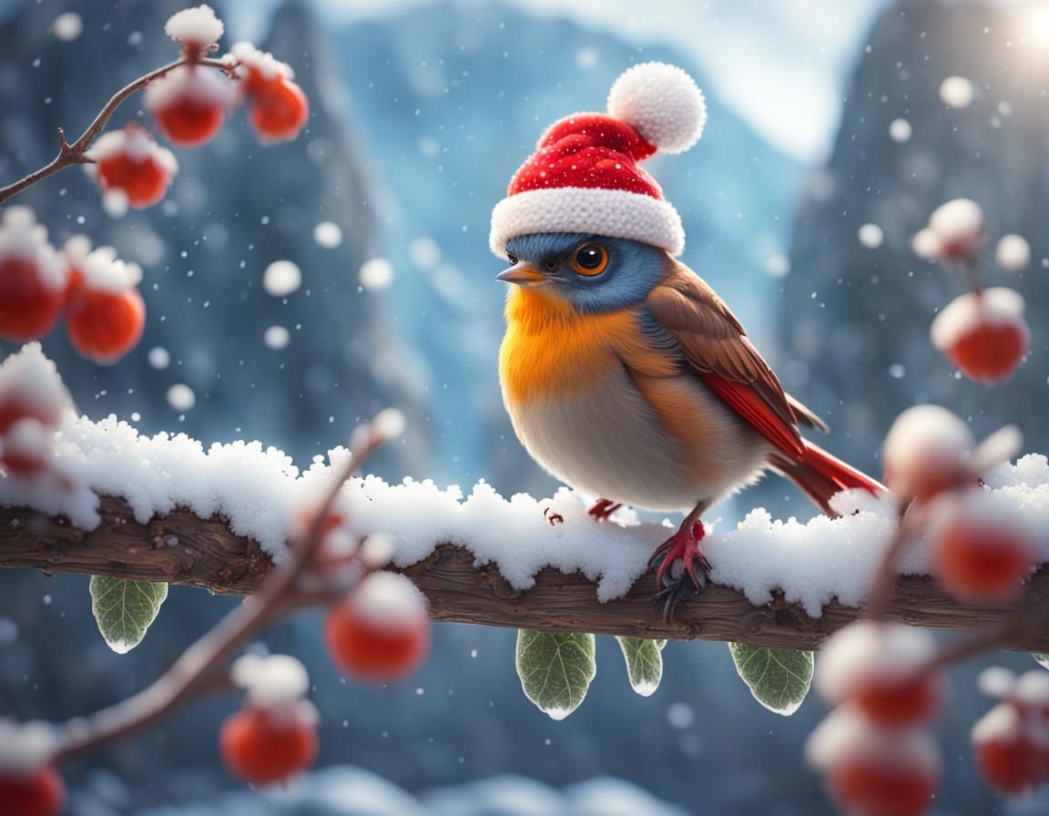 Festive Bird Portrait in Winter Wonderland
