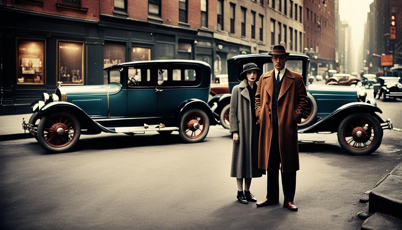 1920s Gangster Couple in New York: Vintage Film Still