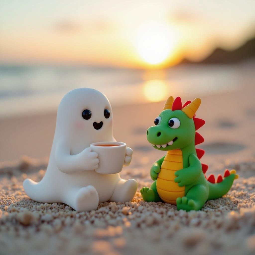 Macro Photo of Clay Ghost and Playdough Dragon