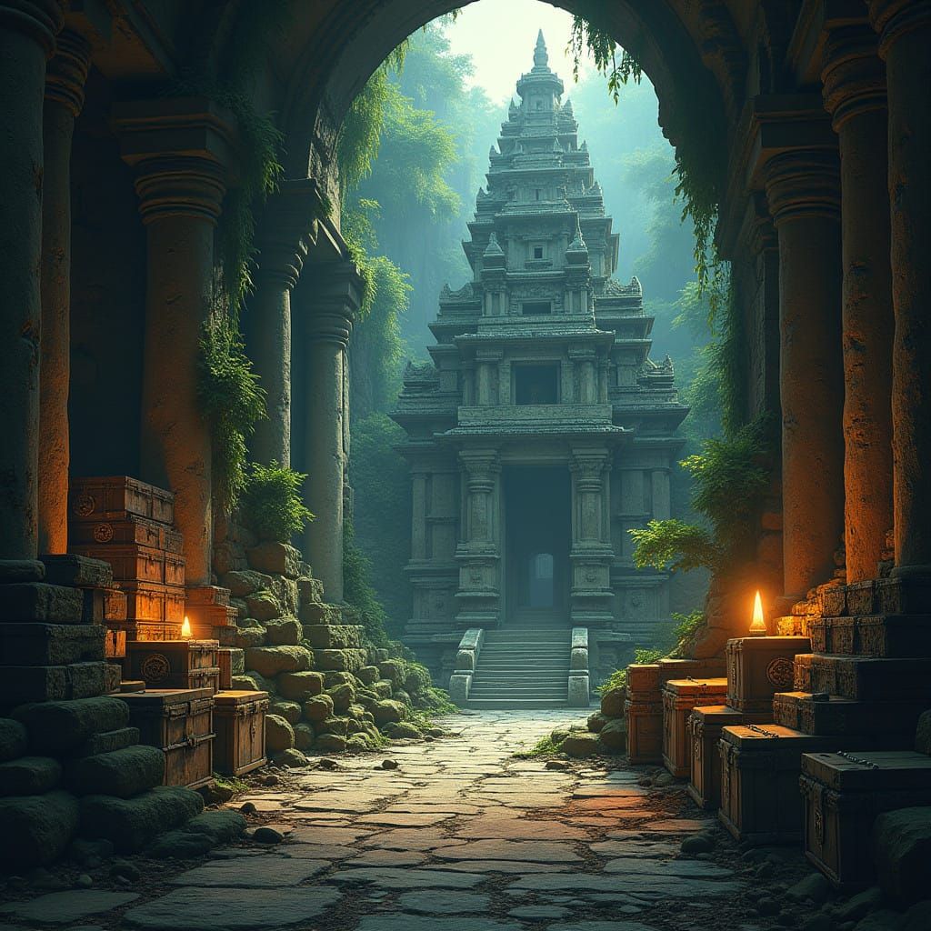 Majestic Lost Temple amidst Jungle and Ancient Warehouse