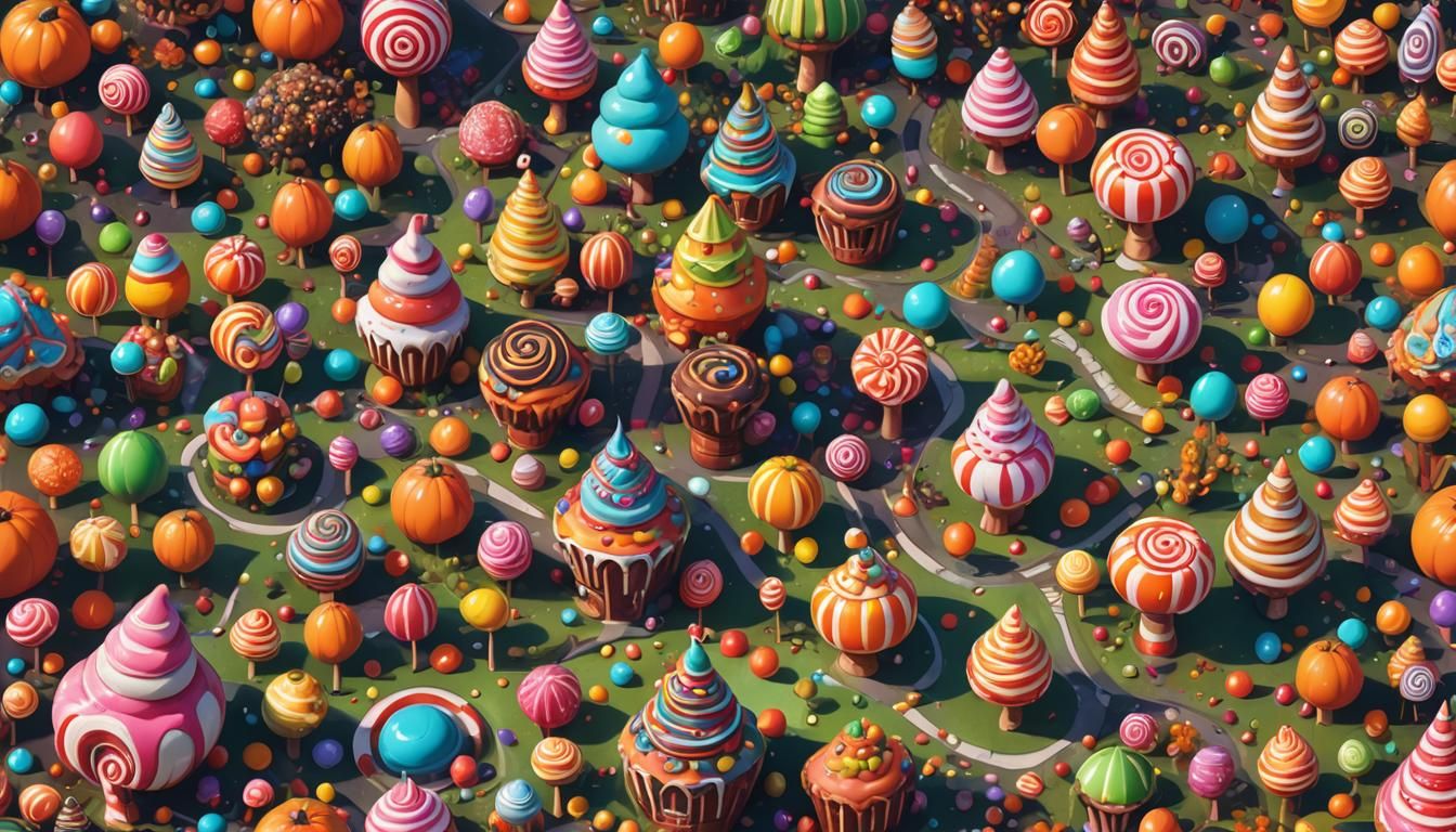 Spooky Candyland Autumn in Digital Illustration Style