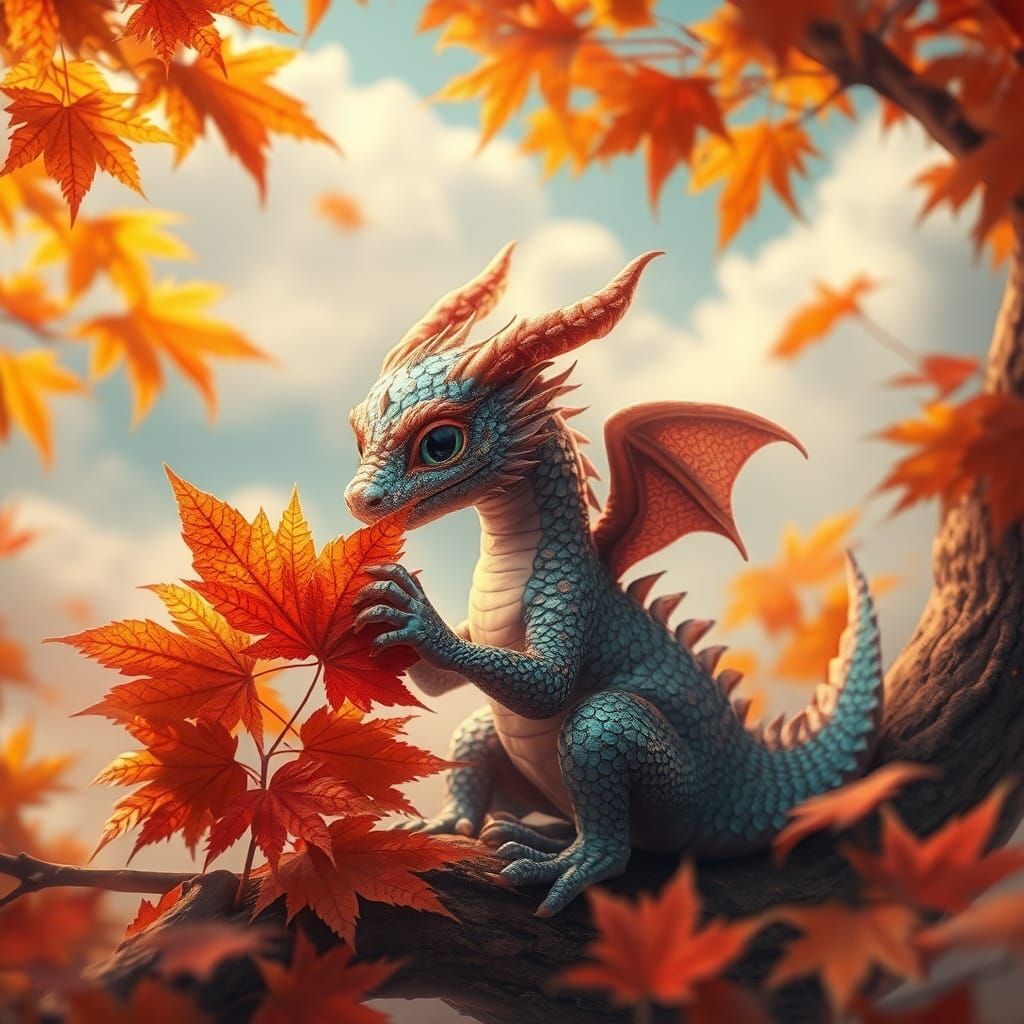 Dragon in Autumn Leaves: Atmospheric Matte Painting