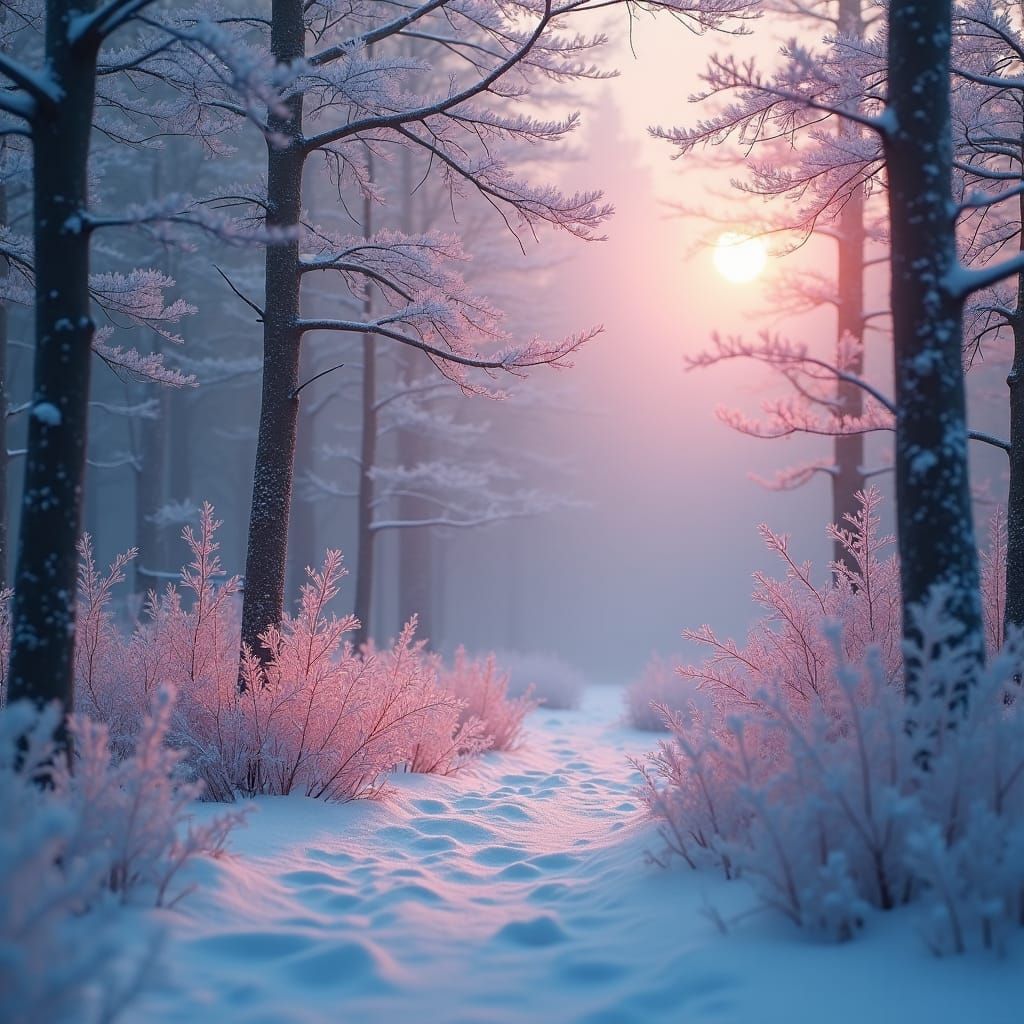 Ethereal Forest Landscape with Crimson Viburnum Glow