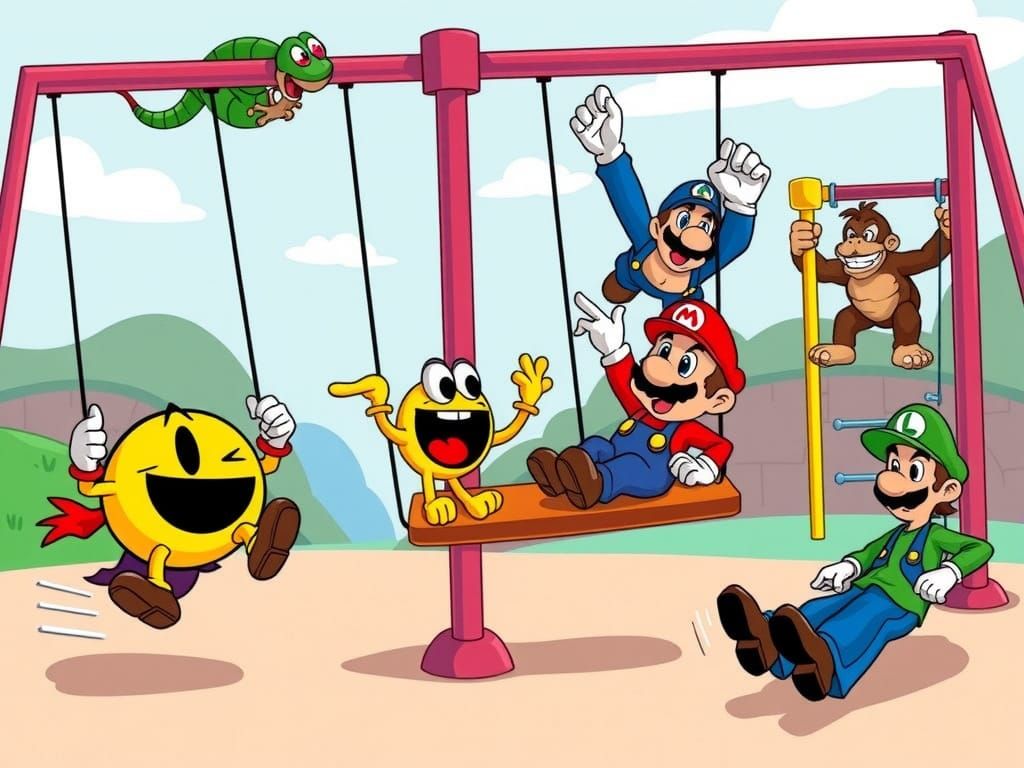 Classic Video Game Characters Unite in Whimsical Playground ...