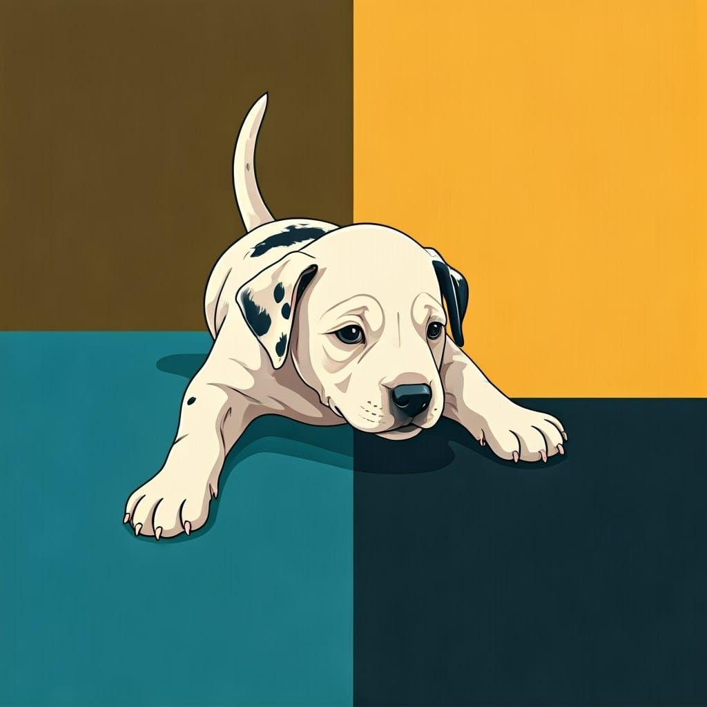 Playful Puppy in Bauhaus-Inspired Pop Art Style