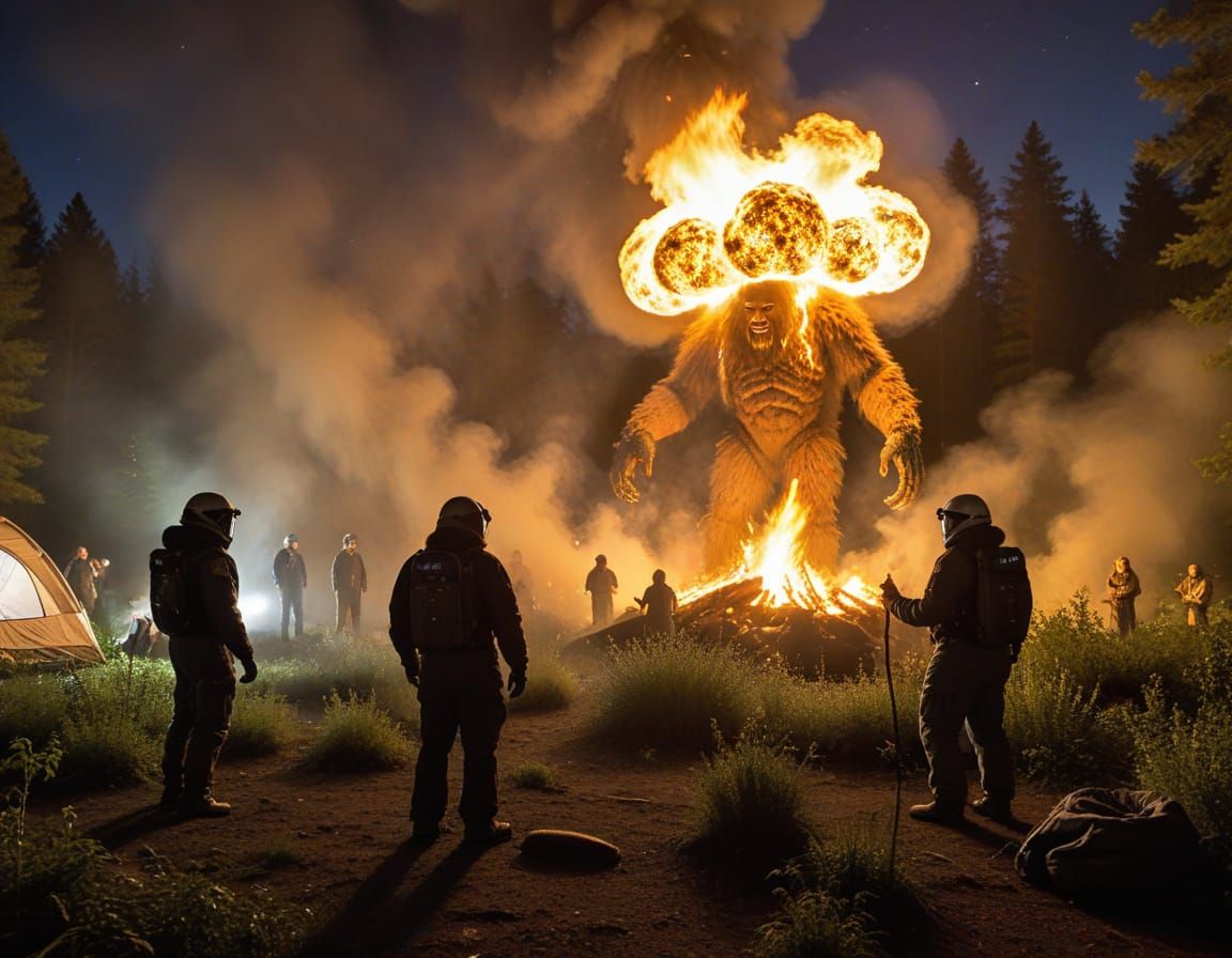 Forest Campfire with Aliens and Bigfoot