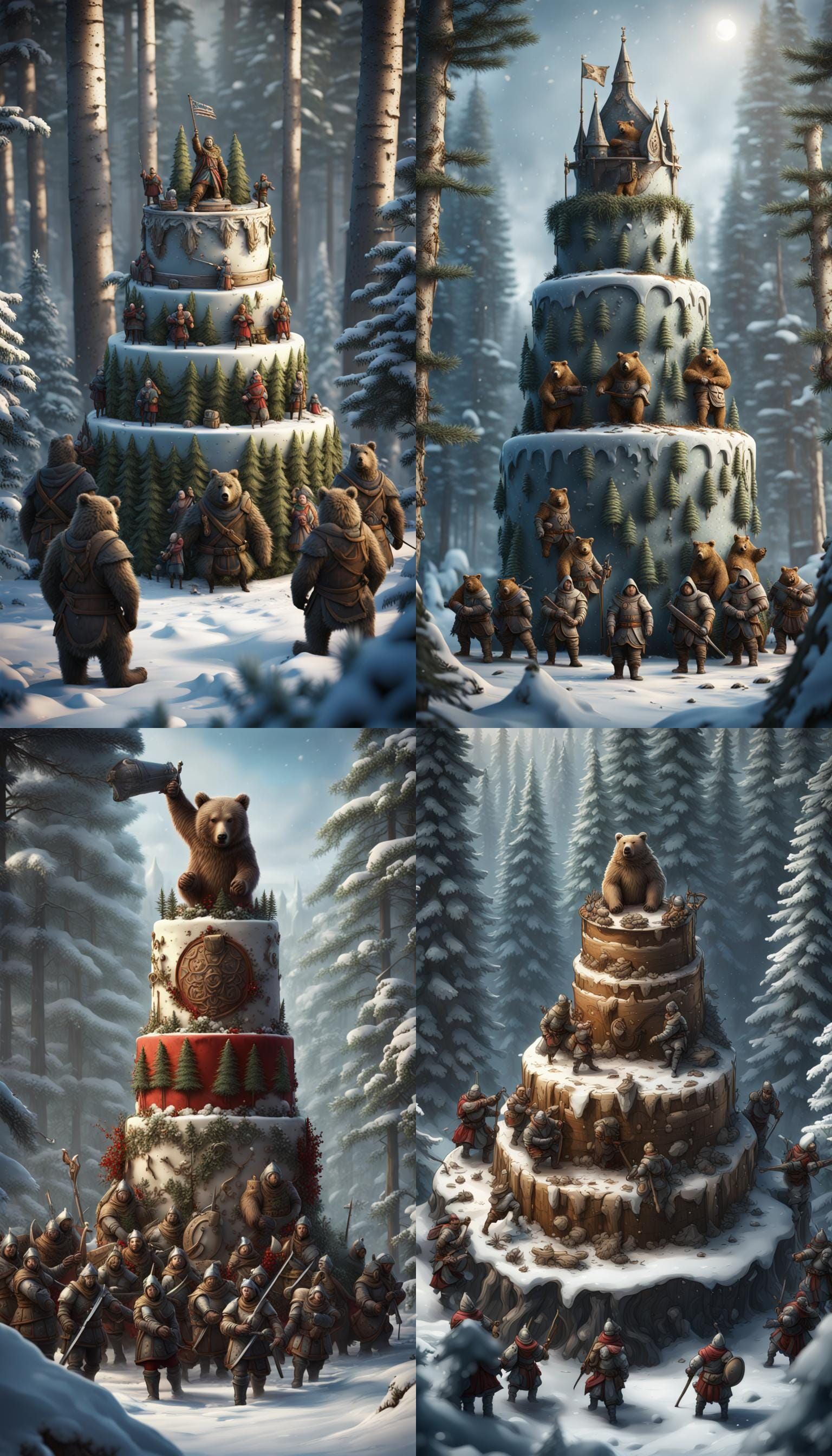 Medieval Soldiers and Bear Cake Sculpture